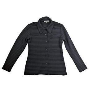 AXL CHERYL LAMATTINA - BLACK RIBBED SHEER STRIPE LONG SLEEVE BUTTON-UP TOP - S